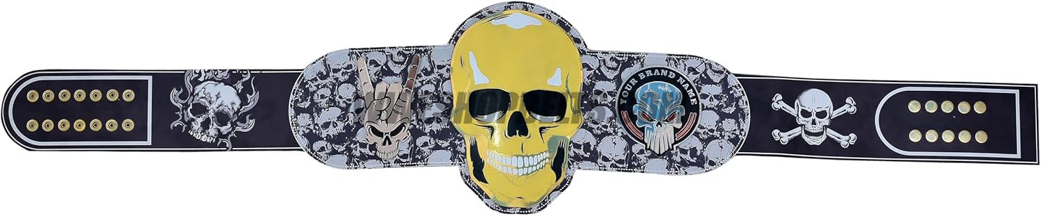 Custom Belts, Add Your Name Plate on Customizable Championship Belts for Halloween, Christmas, Valentine's, Skull Bone (Halloween)