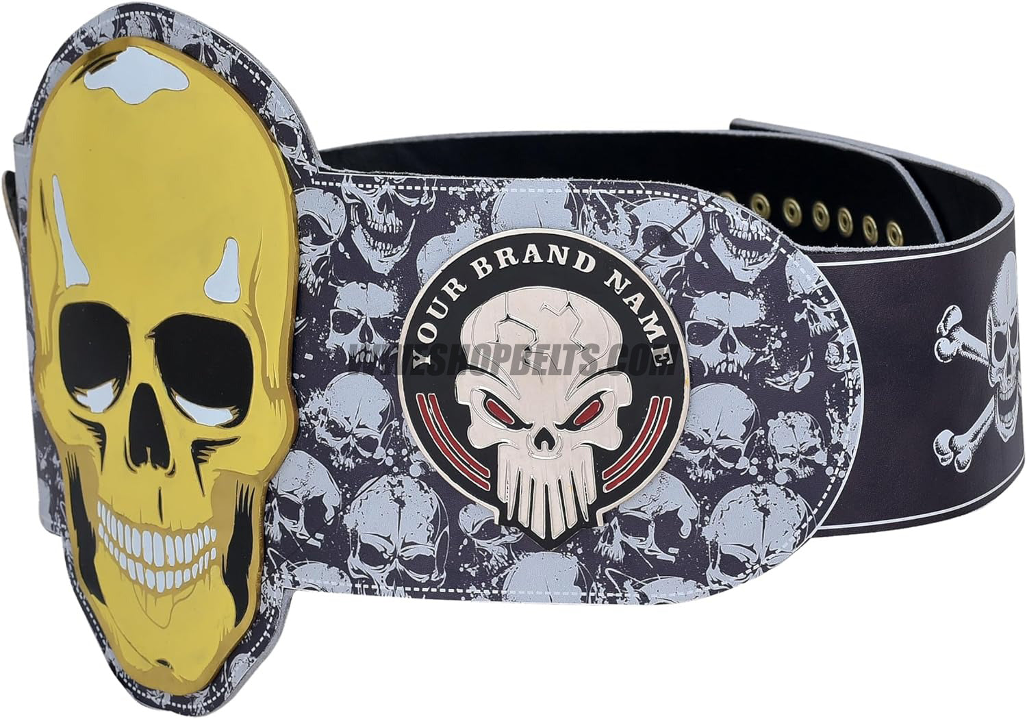 Custom Belts, Add Your Name Plate on Customizable Championship Belts for Halloween, Christmas, Valentine's, Skull Bone (Halloween)