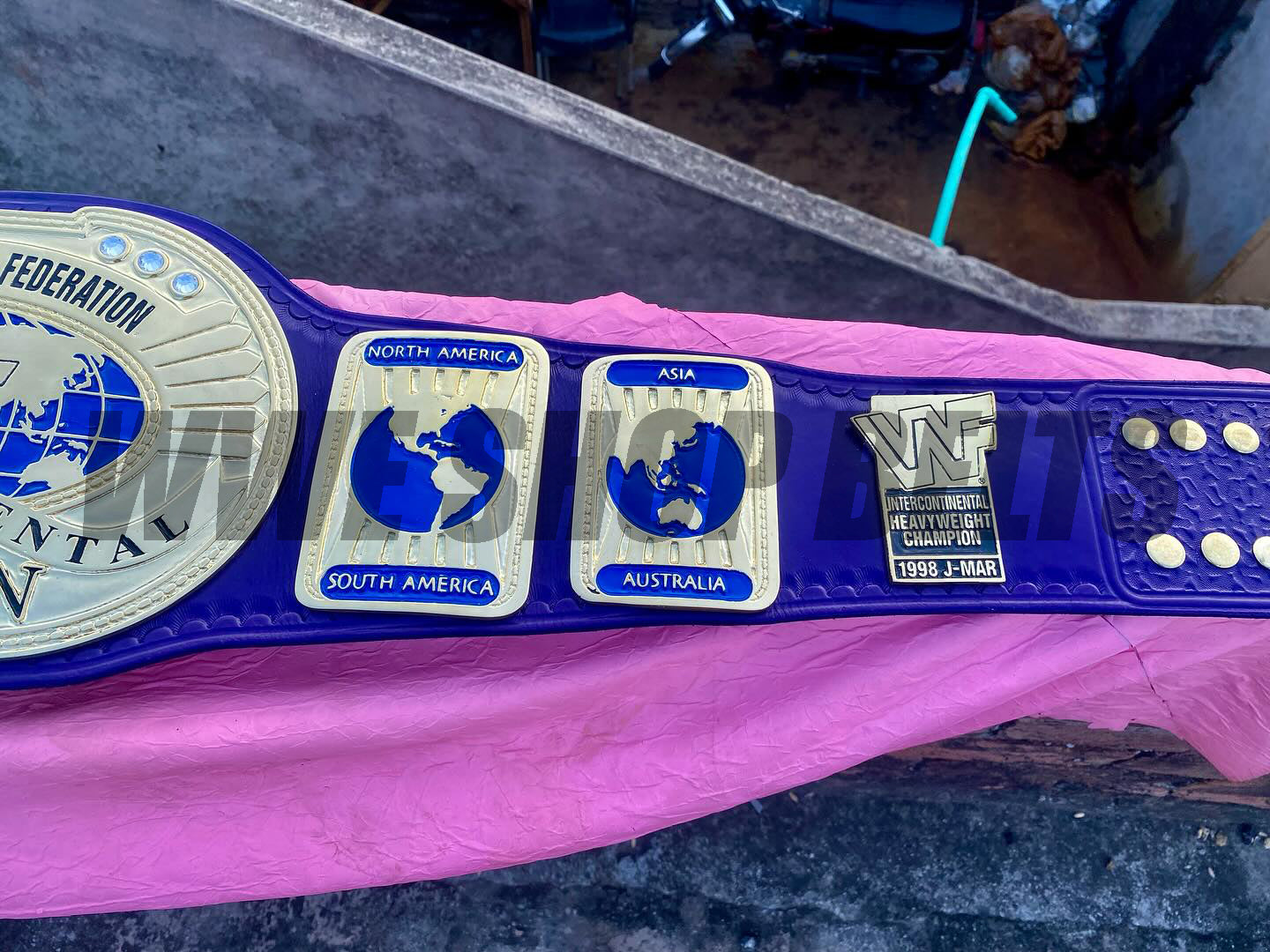 24K CNC WWF Intercontinental Championship Belt – Classic Blue Strap Replica Title33